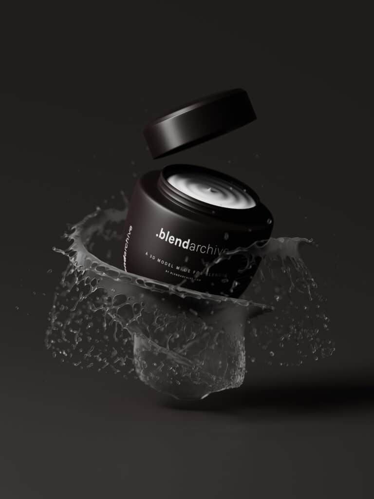 Cosmetic Jar with Liquid Splashes Blender 3D Model